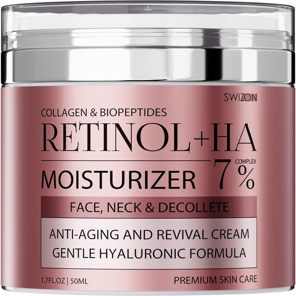 Retinol Collagen Face Cream - Anti-Aging Neck Cream - Day & Night Moisturizer for Women & Men - Hyaluronic Acid