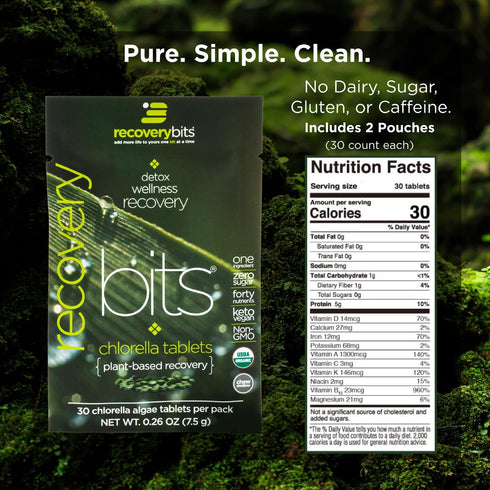 ENERGYbits/RECOVERYbits Organic Spirulina & Chlorella Tablets, Vegan, Keto, Gluten Free, 4 Bags, 30/Bag
