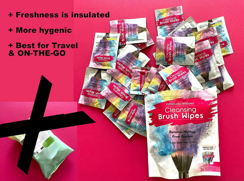24 Individually Wrapped Makeup Brush Cleansing Cloths, Quick & Convenient Cleaner Wipe for Makeup Artists