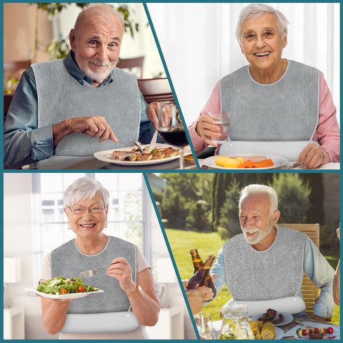 Lunluarai Adult Bibs for Men and Women, Reusable Terry Bibs for Elderly Senior, Waterproof Towel for Adults