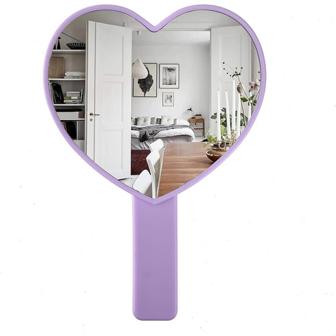 TBWHL Heart-Shaped Travel Handheld Mirror, Cosmetic Hand Mirror with Handle, Portable Vanity Mirror, Purple