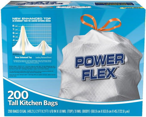 MEMBERS MARK 13 Member's Mark gal Power Flex, Leak Protection, Tall Kitchen Simple Fit Drawstring Bags (Flex Power)