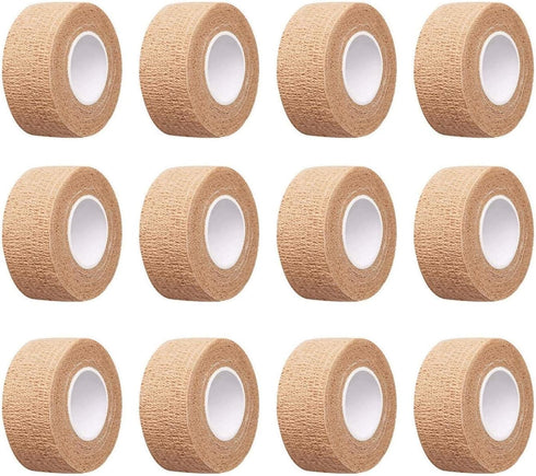 12pc-1 Inch Wide Skin Colour Elastic Self-Adhesive Bandage Finger Tape, Wrap Bandages for Wrist and Ankle Sprains