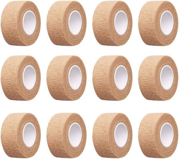12pc-1 Inch Wide Skin Colour Elastic Self-Adhesive Bandage Finger Tape, Wrap Bandages for Wrist and Ankle Sprains