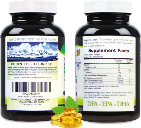 Wild Caught Omega 3 Fish Oil DPA-EPA-DHA 2,900 Milligram Fish Oil Supplement