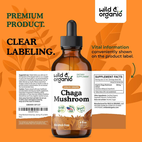Immune Immunity 4 oz Wild & Organic Chaga Mushroom Drops - Support with Chaga Extract - Liquid Mushroom Supplement