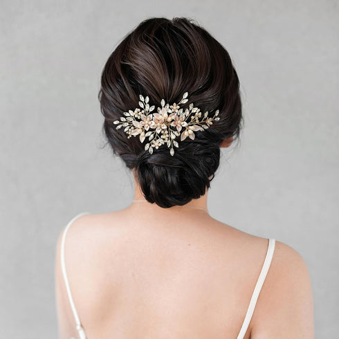 SWEETV Handmade Wedding Hair Comb - Pearl Flower Bridal Hair Clip Accessories for Women’s Wedding