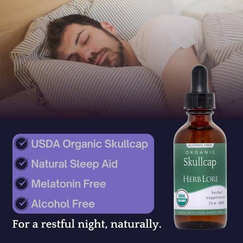 Herb Lore (2 oz) Skullcap Tincture Organic - Alcohol Free Liquid Sleep Aid and Nervous System Support with Scutellaria