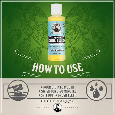 Uncle Harry's Certified Organic Oral Swish for Ayurvedic Oil Pulling (4 oz)