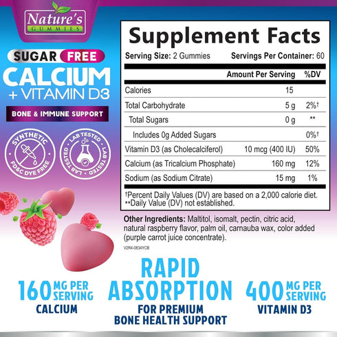 Gummies Gummy D3 Immune 120 Gummies Calcium Supplement - Sugar Free Calcium with Vitamin for Best Absorption - Supports
