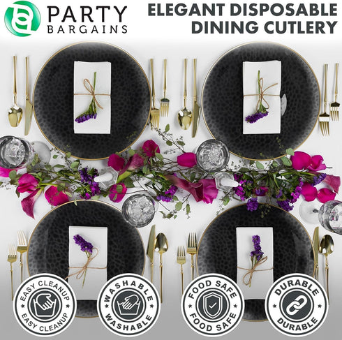 Set, 80 32 16 32 PARTY BARGAINS Disposable Plastic Cutlery Piece Infinity Design Flatware, Heavy Duty Forks, Knives