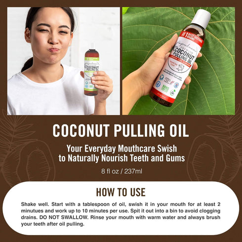 Coconut Pulling Oil for Teeth and Gums Mouthwash, 100% Pure and Natural, Non-GMO, Refreshing Rose Clove