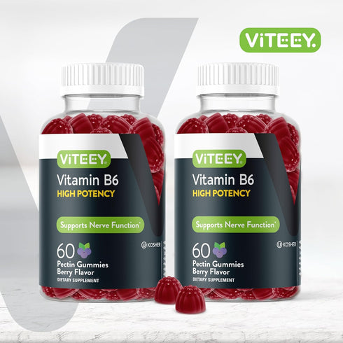 Vitamin B6 Gummies 100mg for Adults & Teens - B6 Vitamins for Mood & Nerve Function Support - Immune Booster - Vegan, GMO Free, Gluten Free, Gelatin Free - Tasty Chewable Berry Flavored Vit B6 Gummy