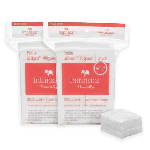 Intrinsics 2 Pack Petite Silken Wipes – 2"x2" 4-Ply Lint-Free Cotton Pads, Soft and Biodegradable