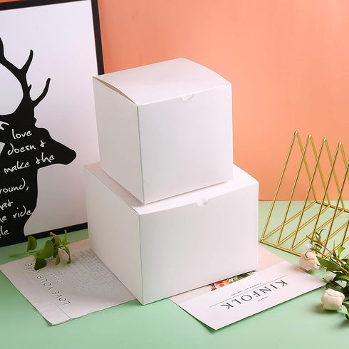 SHIPKEY 10 Pack White Cardboard Gift Boxes with Lids, 4x4x4 inch Square Boxes for Party, Wedding, Christmas, Birthdays