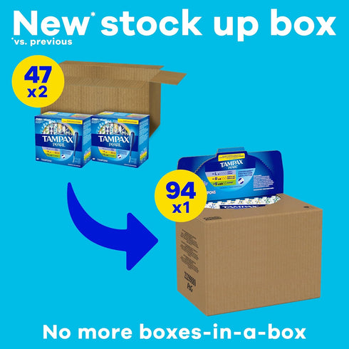 Multipack, 94 Count (2 Packs 47) (Packaging Tampax Pearl Tampons for Women with LeakGuard Braid, Light/Regular/Super