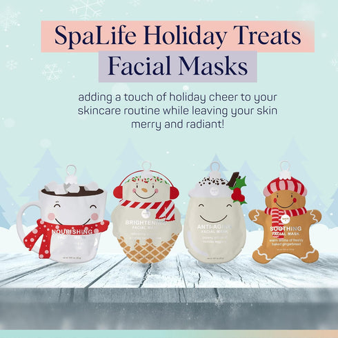 SpaLife Holiday Treats Facial Masks 12-Pack - Festive Christmas Skincare for Soothing and Nourishing