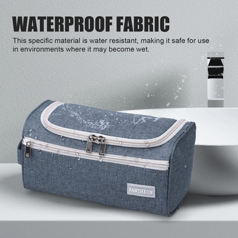 Pantheon Men's Toiletry Bag, Travel Wash Bag Hanging Dopp Kit for Bathroom Shower, Blue