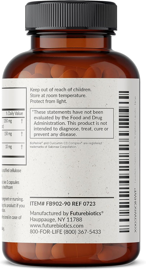 Futurebiotics Turmeric + Curcumin 1500 MG per Serving - Antioxidant, Joint & Digestion Support with BioPerine for