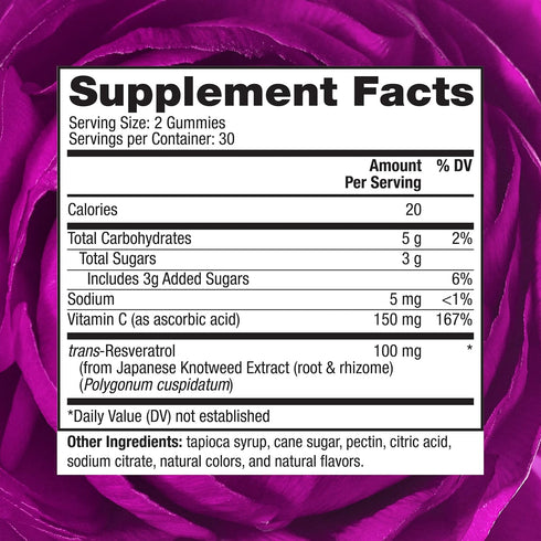 Reserveage Beauty- Resveratrol Gummies 100 mg, Antioxidant Supplement for Heart Health, Antioxidant Supplement Supports Healthy Aging, Vegan - 1 Pack