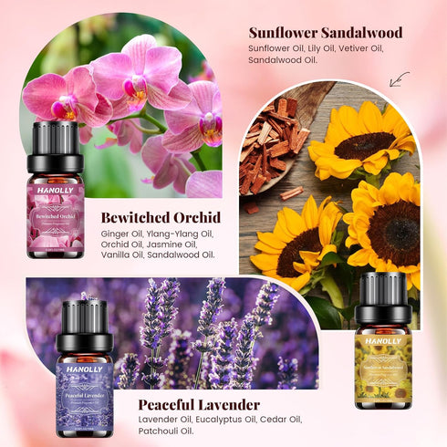 Set 6 Floral Essential Oils - Premium Fragrance Oil for Diffusers, Candle Making, Humidifier - Pink Peony, Wild Rose
