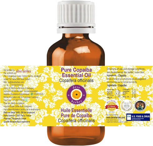 Deve Herbes Pure Copaiba Essential Oil (Copaifera officinalis) 100% Therapeutic Grade Steam Distilled 15ml (0.50 oz)