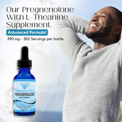 Absonutrix Pregnenolone with L-Theanine, Advanced Formula 390 mg, 4 Oz Liquid, Non-GMO, Quick Absorption