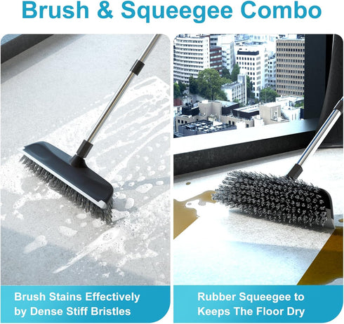 ITTAR 10" Wide Multi-Purpose Scrub Brush with Long Handle, Heavy-Duty Shower Scrubber for Deck, Patio, Kitchen, Black