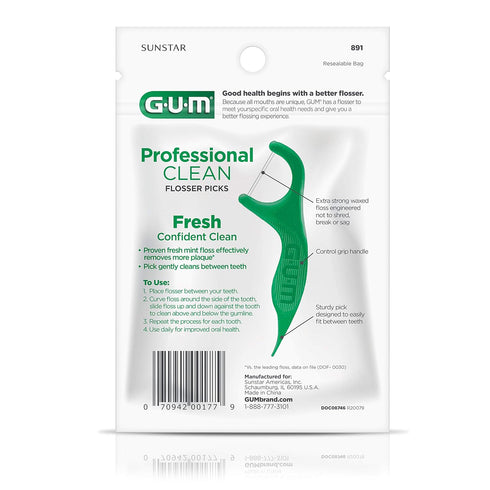 GUM Professional Clean Floss Picks - Extra Strong Shred-Resistant Floss, Easy Grip Handle, Dental Flossers for Adults,