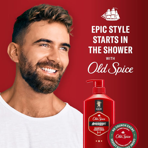 Old Spice No Crunch Crème - Hair Styling Crème for Men, Low Hold, Low Shine, 2.22 Oz