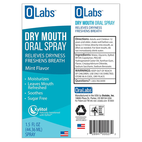 Olabs 2 Pack (1.5 oz) Dry Mouth Spray - Mint Flavor Breath Spray for Fresh Breath, Sugar Free, Alcohol Free, Sprays