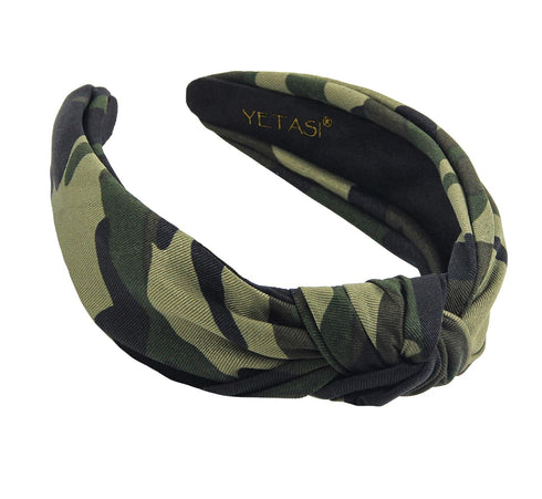 Knotted Headband for Women, Green Camo Chic Top Knot Designer Fashion Headband