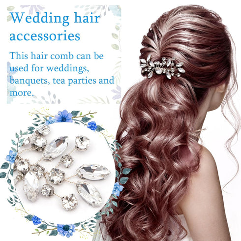 OIIKI 2PCS Silver Rhinestone Hair Combs, Clear Metal Bridal Hair Accessories for Women and Girls