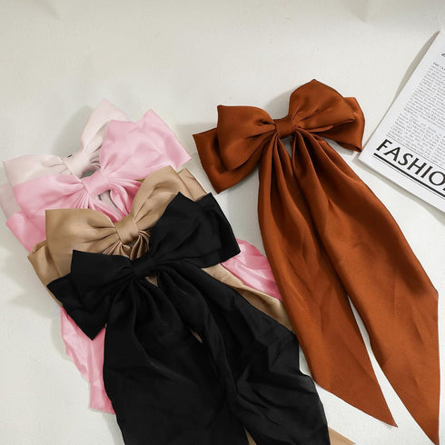 MHDGG 5Pcs Black Satin Oversized Bowknot Hair Accessories - Large Hair Ribbons and Long Tail Hair Bows
