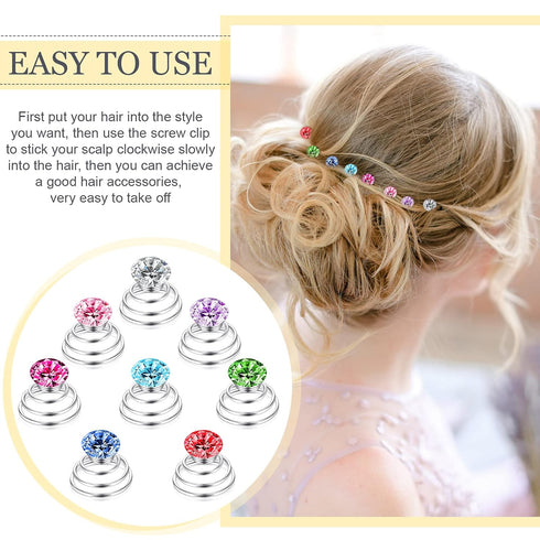 Xinnun 48 Pieces Rhinestone Hair Clips, Spiral Twist Hairpins with Crystal Metal Base for Wedding Bridal Prom Party