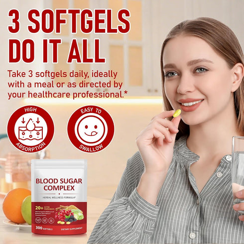J&H Jasmine&Hyacinth 300 20+ Mulberry Softgels Blood Sugar Complex Supplement | Active Natural Herbs-Cinnamon, Bitter