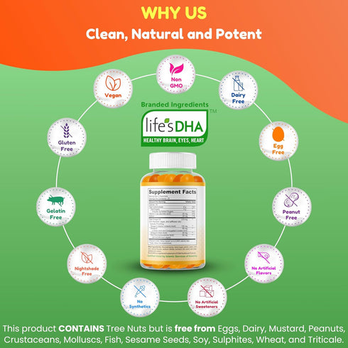 Vegan Omega 3 Gummies for Adults, 60 Gummies, Plant Based with Chia Oil, DHA, Vitamin C