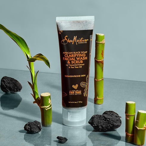 SheaMoisture Facial Wash and Scrub, African Black Soap, 4 oz, for Blemish Prone Skin