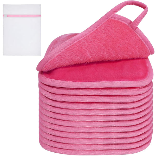KODAMO Makeup Remover Cloth - Reusable Pads with Travel Bag, 12 Pack, Pink