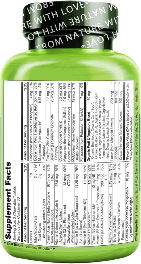 NATURELO Chewable Vitamin for Kids - Multivitamin with Whole Food Organic Fruit Blend, 60 Tablets for Children