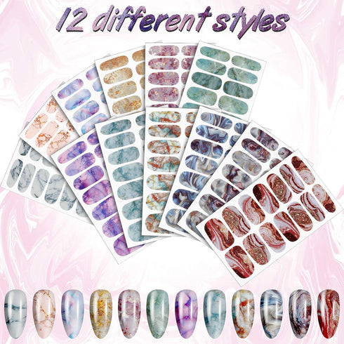 Maitys 168 Pcs Full Wrap Nail Stickers Polish Strips, Glitter Self Adhesive DIY Gel Nail Strips with Fingernail Files