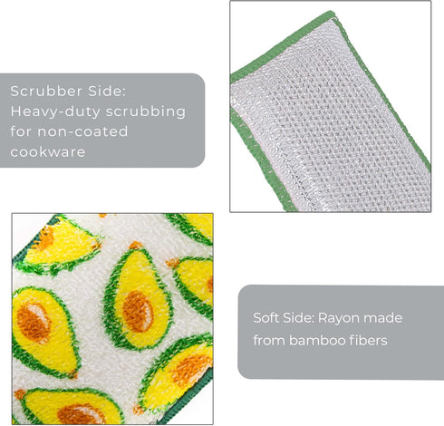 Set 9 Smart Design Heavy Duty Scrub Sponge with Bamboo Odorless Rayon Fiber - of - Ultra Absorbent - Soft & Metallic