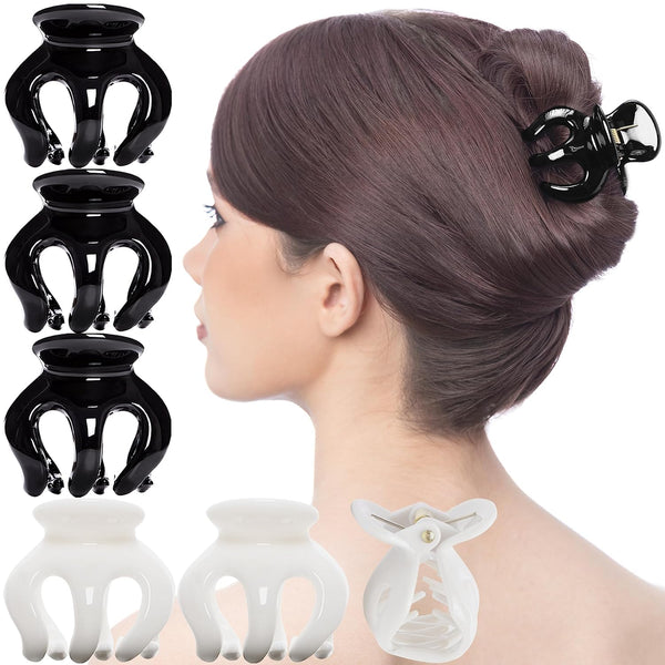 RC ROCHE ORNAMENT 6 Pcs Womens Pumpkin Hair Secure Claw Clips - Medium Black and White