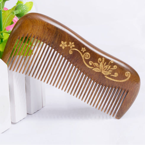 Wooden Hair Comb, Fine Tooth Sandalwood Comb for Women, No Static Detangling