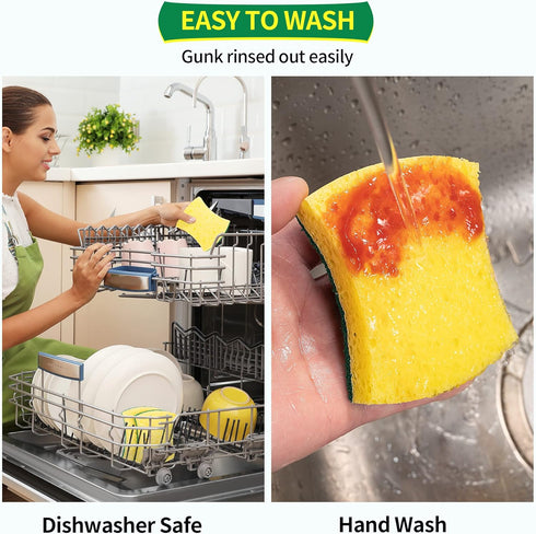 Heavy Duty Sponges, 12 Pack Cellulose Dual-Sided Kitchen Scrub Sponge for Dishwashing