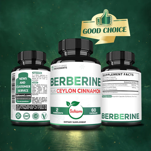 1500mg Berberine with Ceylon Cinnamon Supplement - Extra Strength for Immune System, Digestive Health & Energy