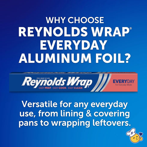 Packets 12 Inches 200 Reynolds Wrap Everyday Strength Aluminum Foil Roll, Freezer and Grill Safe, Great for Foil