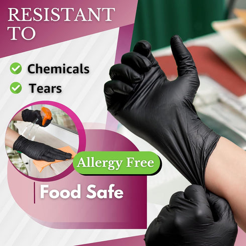 Disposable Black Vinyl Gloves, 4.5Mil, Medium, Latex Free, Cleaning Gloves, Food Safe, 100/1000