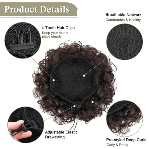 Oseti Curly Hair Bun, Brown Hair Accessories, Faux Bun Clip in Ponytail for Black Women, Large Curly Hair Piece