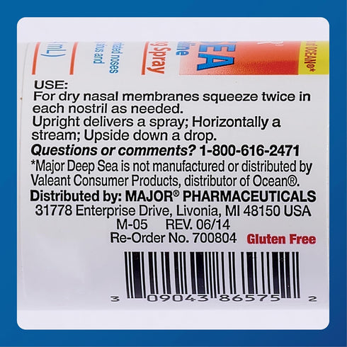 MAJOR Deep Sea Premium Saline Nasal Spray, 1.5 Fl. Oz, 3 Pack for Dryness and Irritation Relief